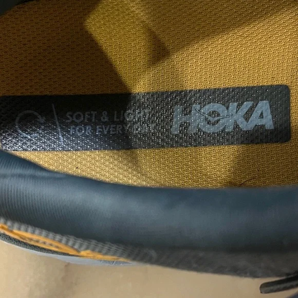 Hoka One One Clifton 8 Men's Charcoal and Mustard Athletic Shoes - Picture 4 of 9